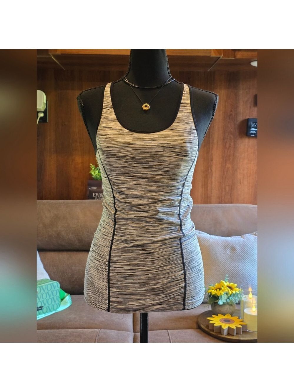 Womens Black and White Sleeveless Workout Top